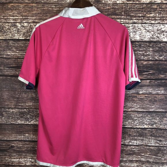 Adidas ClimaChill 3 Stripes Competition Polo Golf Short Sleeve Shirt Pink Medium - Picture 2 of 5
